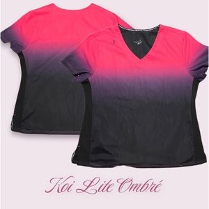 Koi Lite Flamingo/Black Ombré Scrub Top.